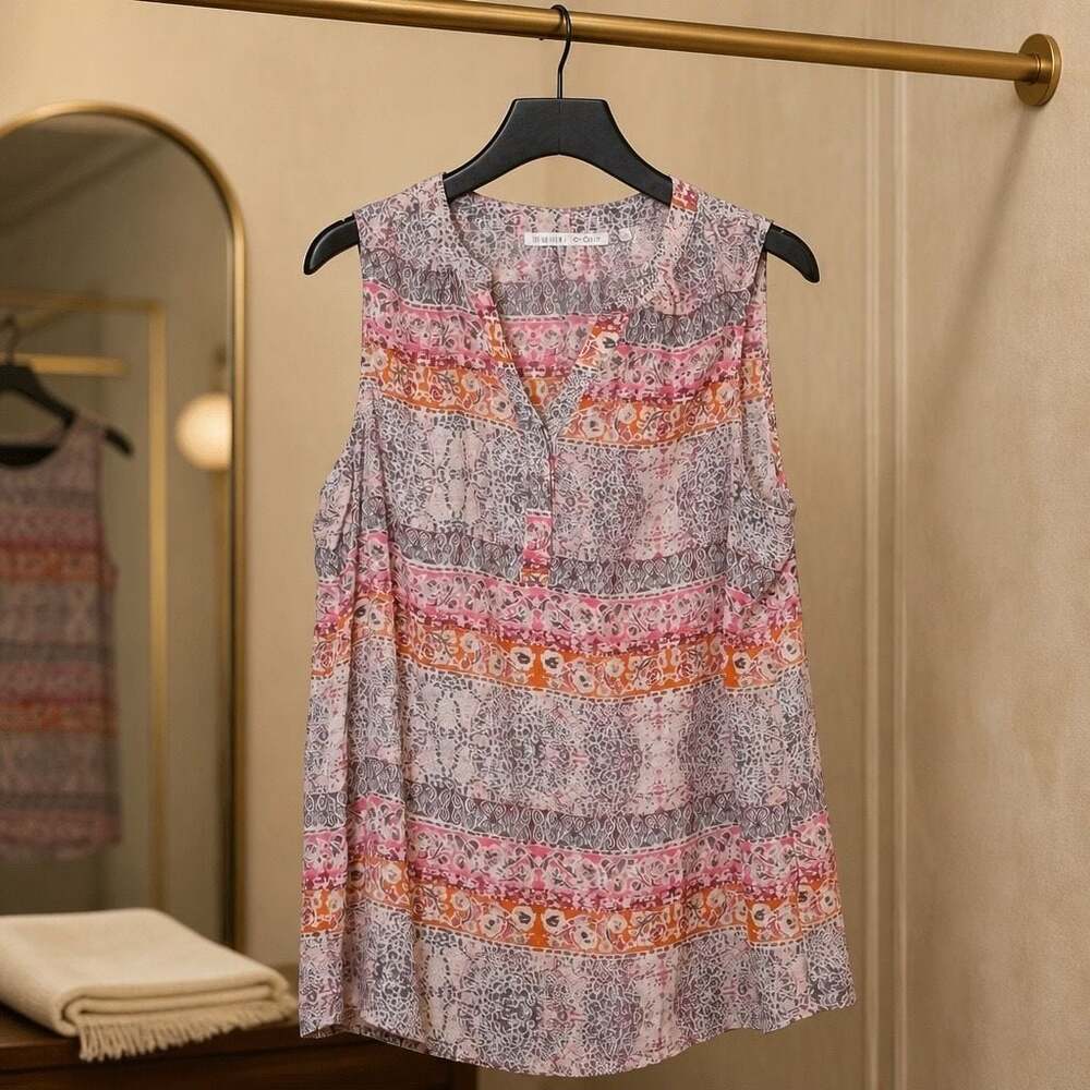 Violet + Claire Sleeveless Blouse Size L Pink Floral Paisley Print
